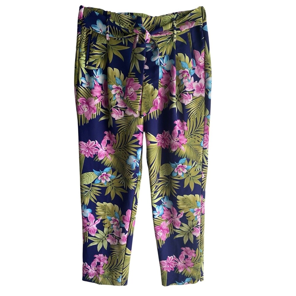 Like An Angel Pants Womens XL Multicolor Tropical Floral Belted Ankle